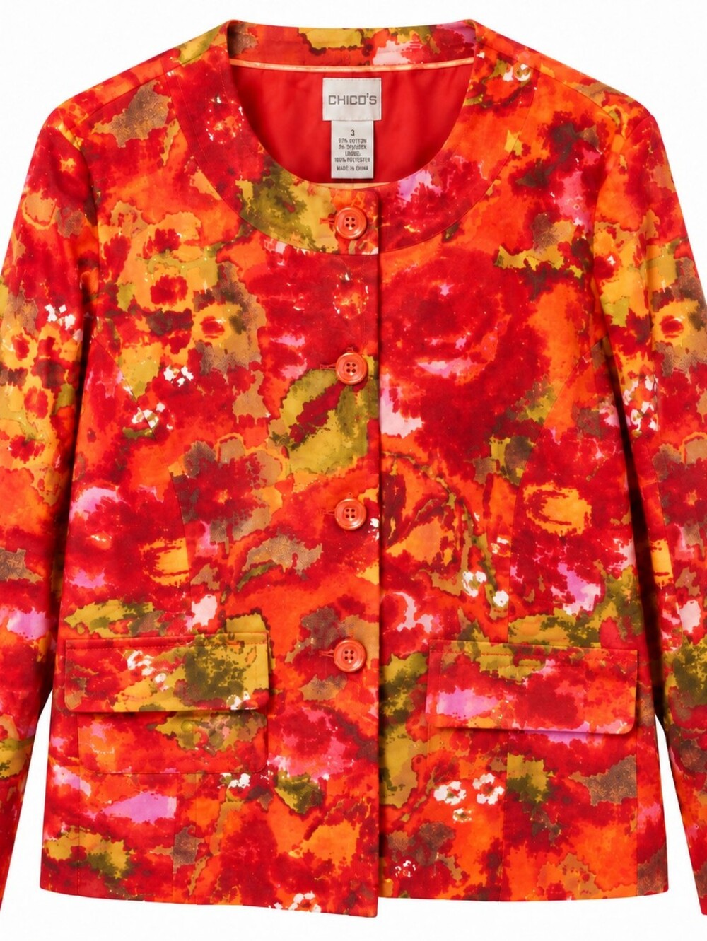 Chico’s Size 3 Bright Floral Print Jacket Statement Blazer